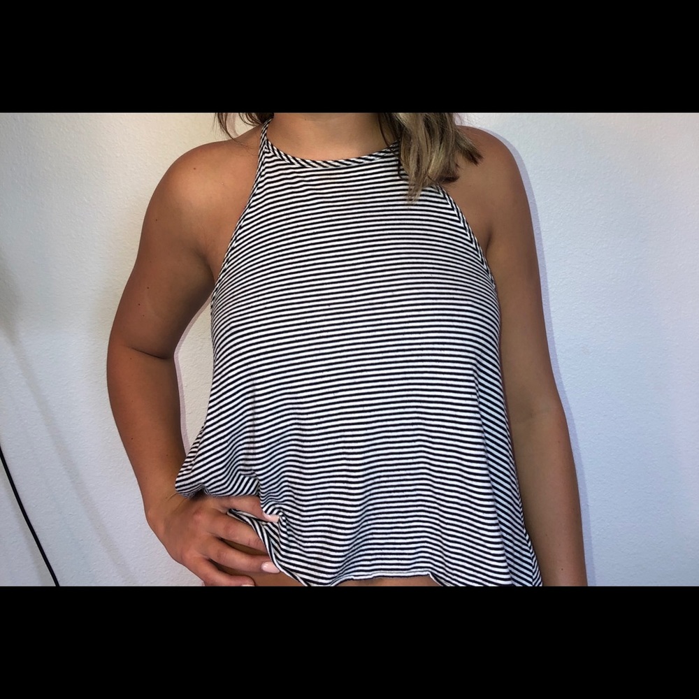shark bite, navy and white halter tank